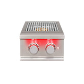 Close-up of TrueFlame Double Side Burner showcasing brass-plated burners designed for high performance.